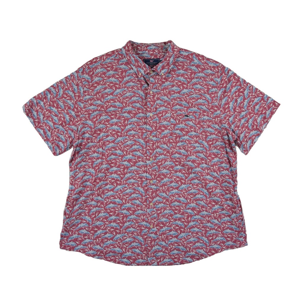 Vineyard Vines Shark Tucker Button Shirt Mens Size 3XT Pink Classic Short Sleeve